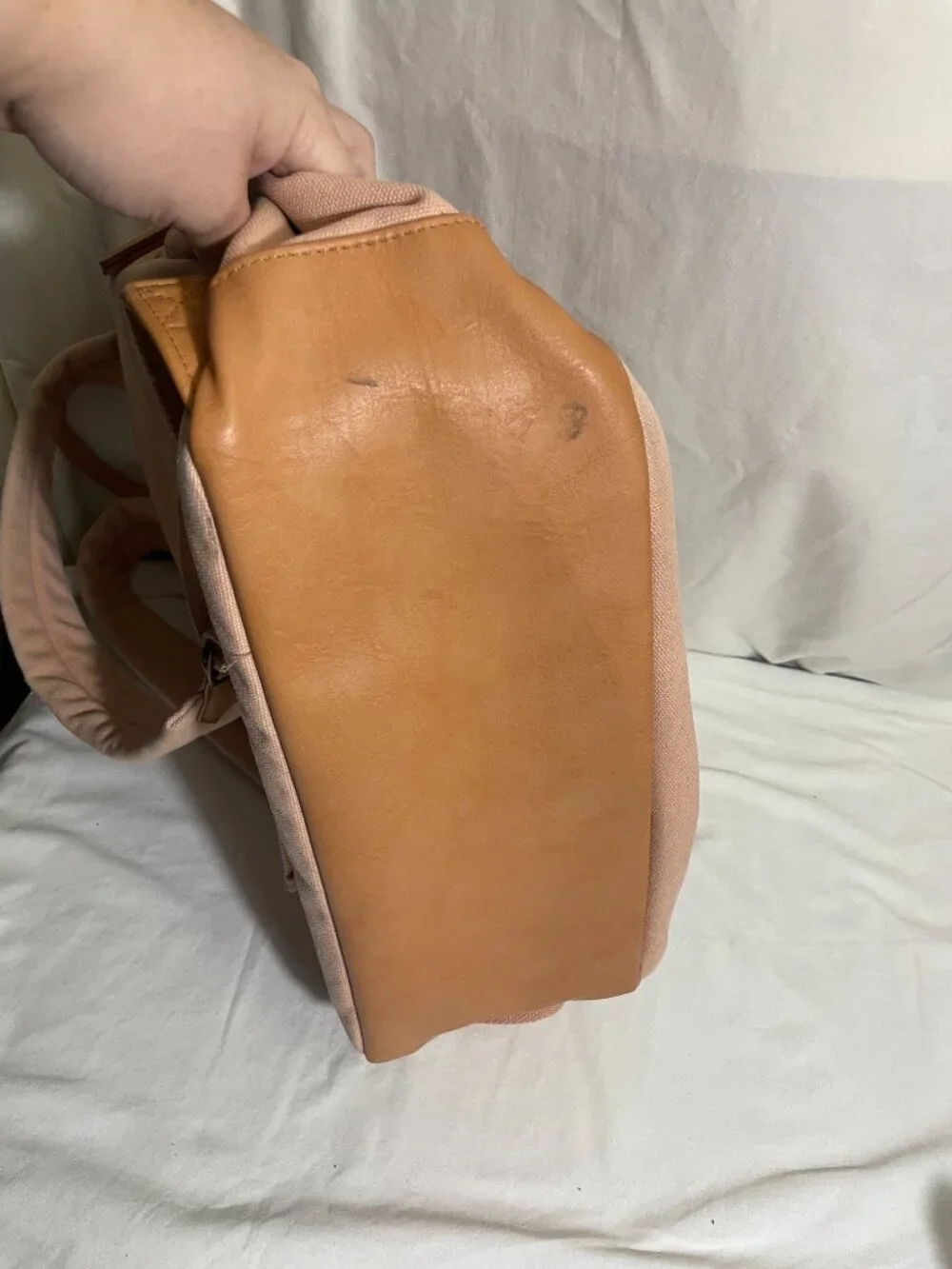 Universal Thread Pink Canvas Backpack Tan Faux Leather Trim 16” School Travel